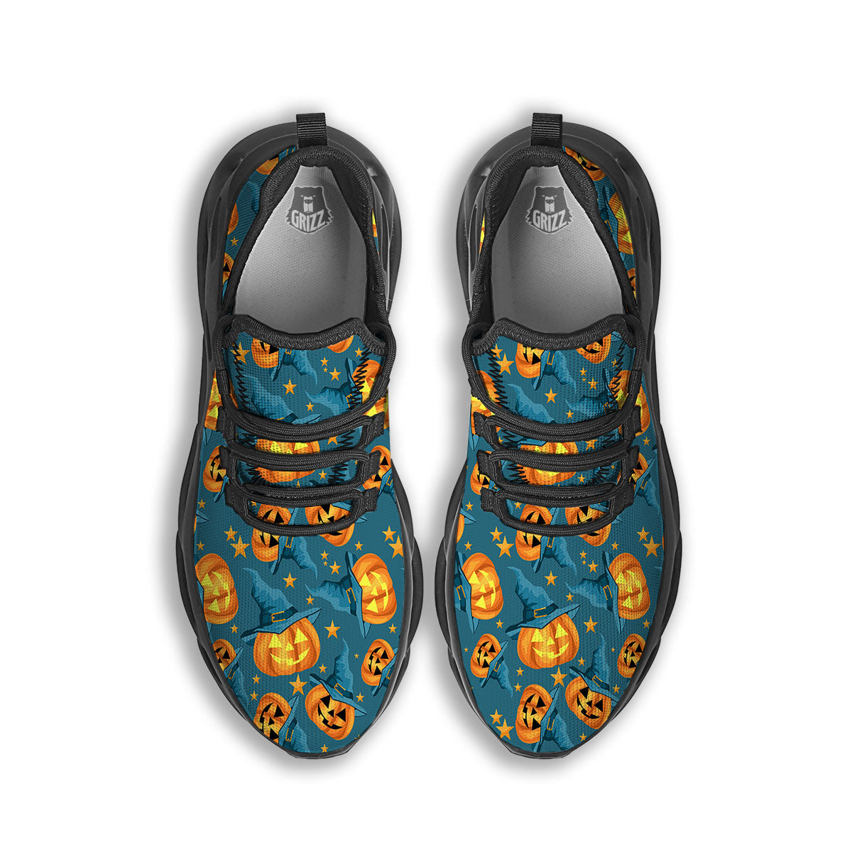 Witch Hat Pumpkin Print Pattern Black Running Shoes-grizzshop