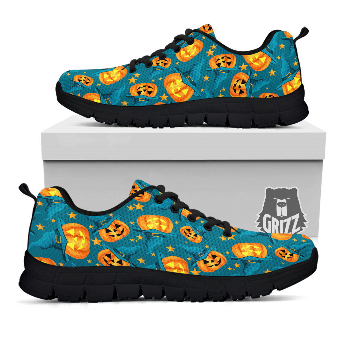 Witch Hat Pumpkin Print Pattern Black Sneaker-grizzshop