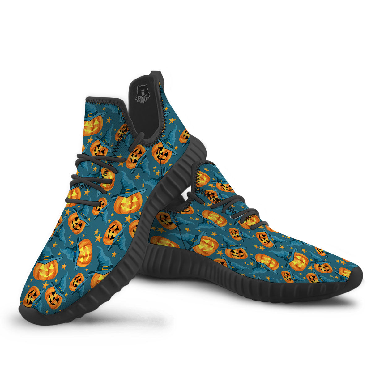 Witch Hat Pumpkin Print Pattern Black Walking Shoes-grizzshop