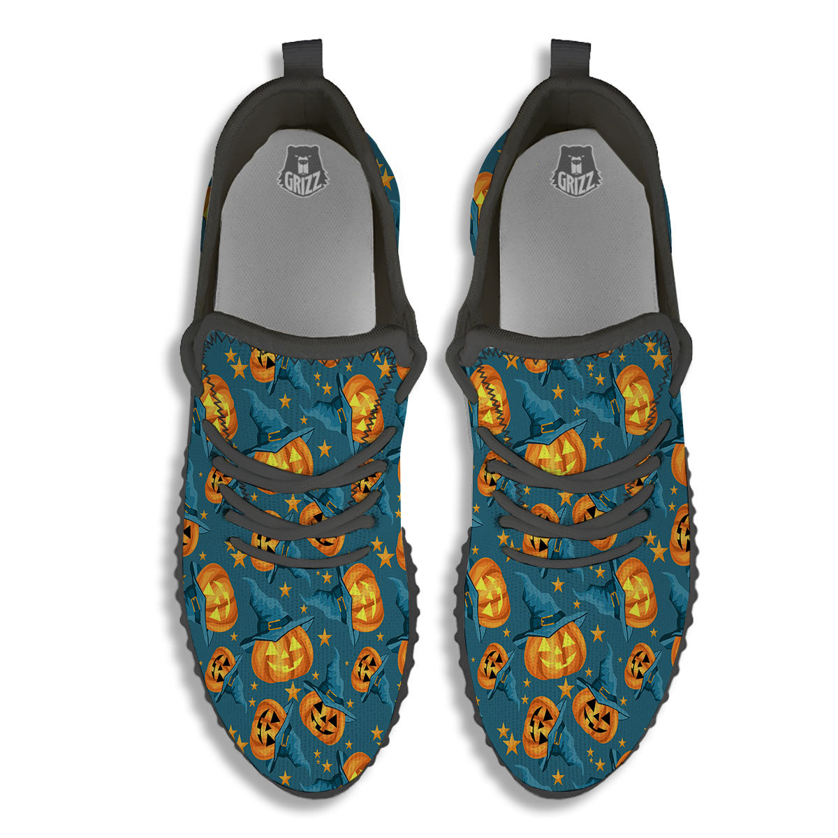 Witch Hat Pumpkin Print Pattern Black Walking Shoes-grizzshop