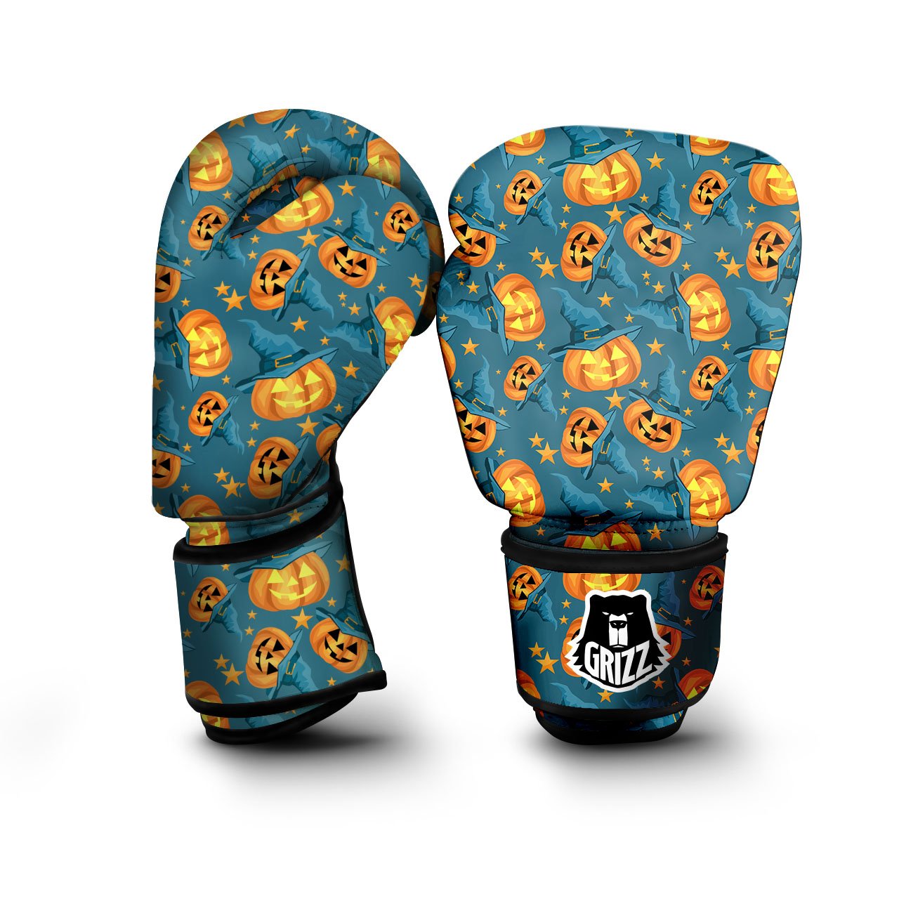 Witch Hat Pumpkin Print Pattern Boxing Gloves-grizzshop