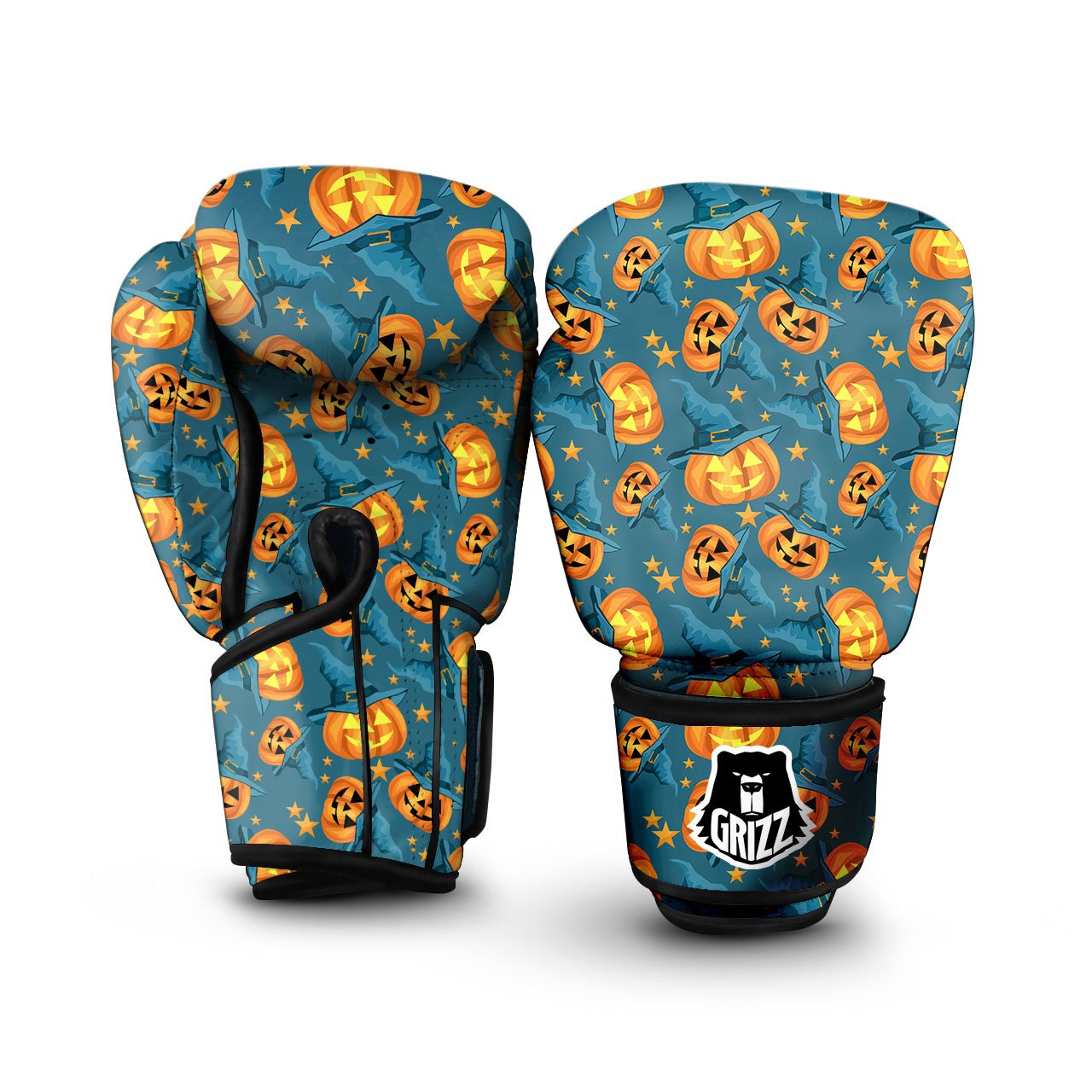 Witch Hat Pumpkin Print Pattern Boxing Gloves-grizzshop
