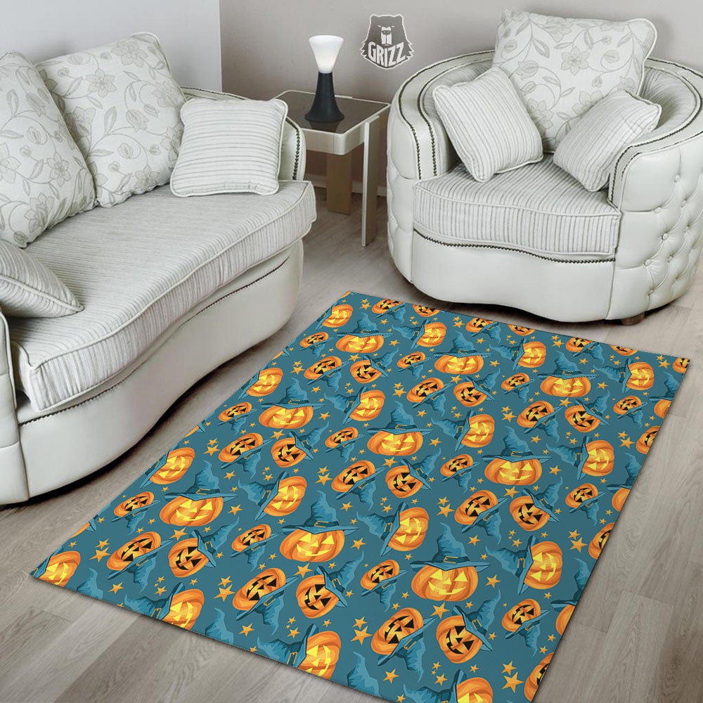 Witch Hat Pumpkin Print Pattern Floor Mat-grizzshop