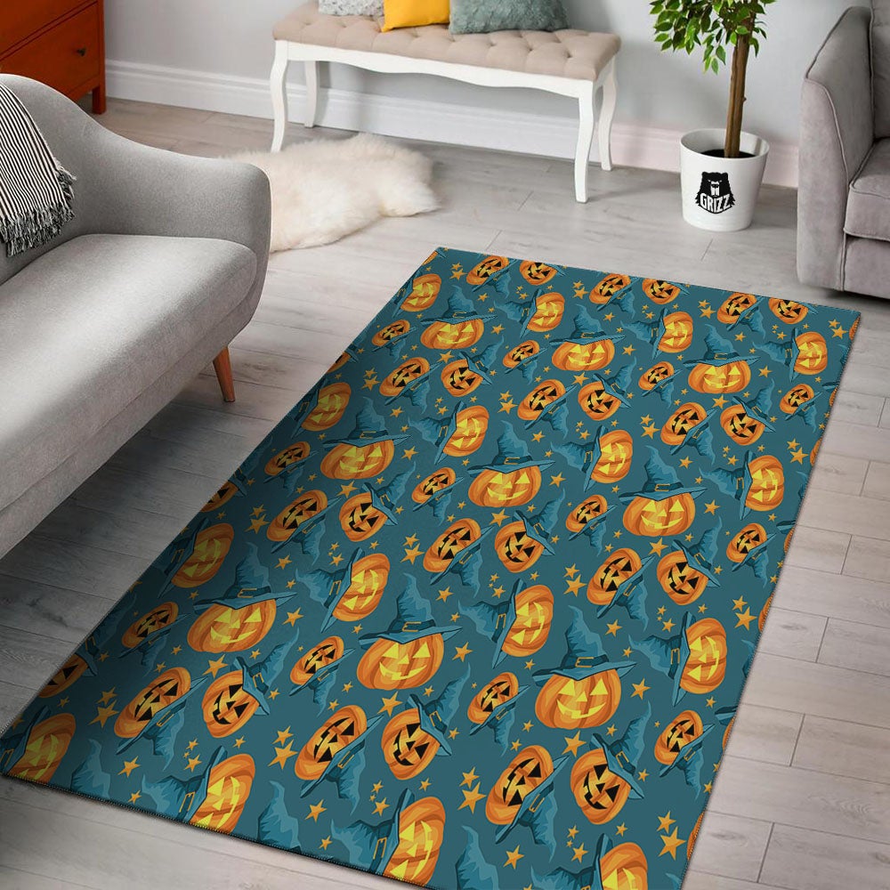 Witch Hat Pumpkin Print Pattern Floor Mat-grizzshop