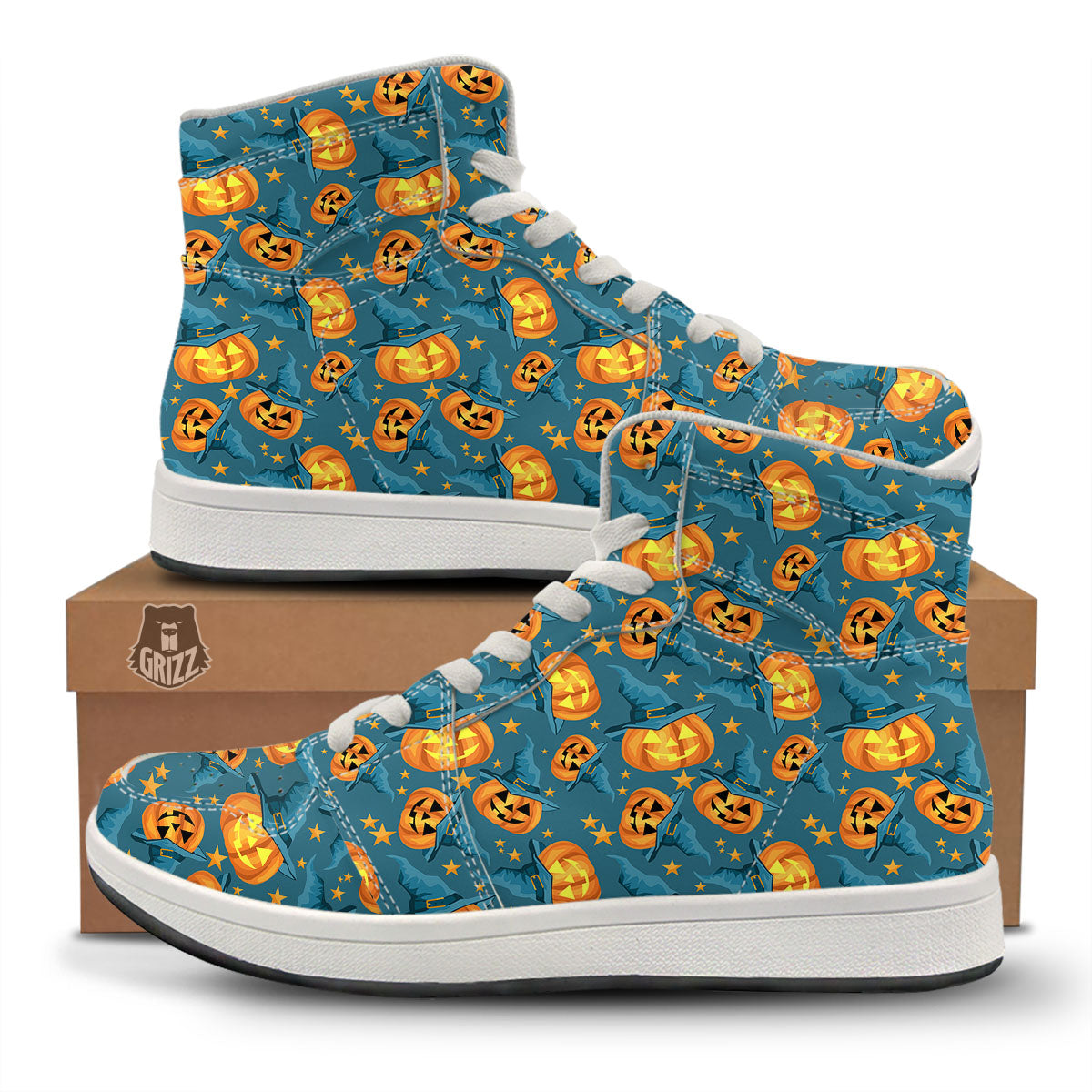 Witch Hat Pumpkin Print Pattern High Top Sneakers-grizzshop