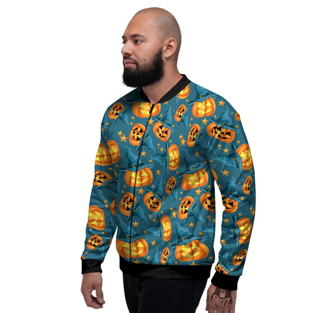 Witch Hat Pumpkin Print Pattern Men's Bomber Jacket-grizzshop