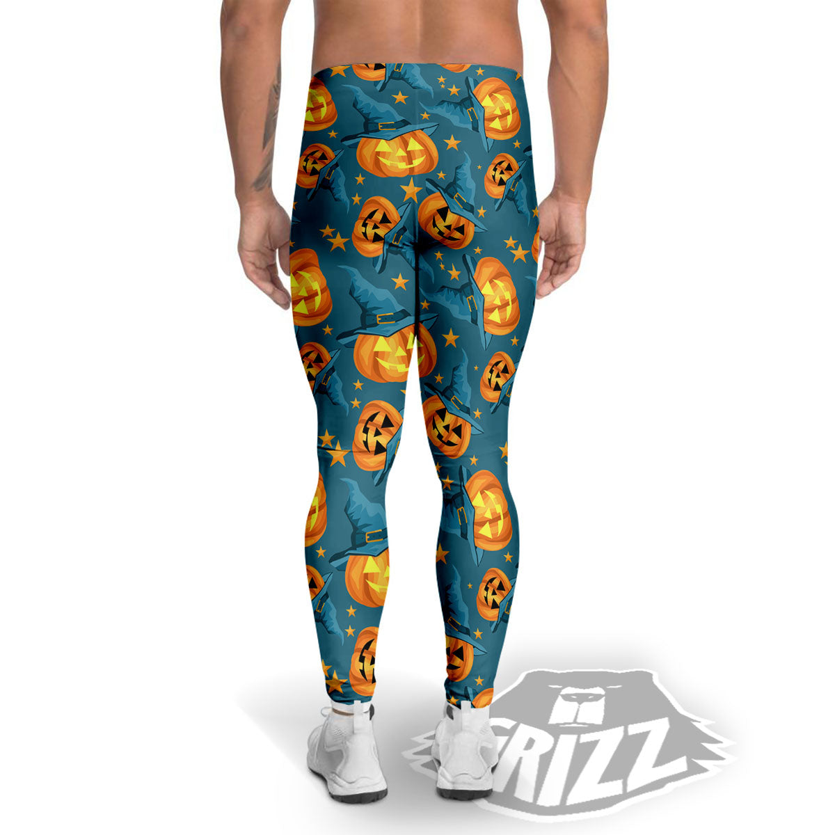 Witch Hat Pumpkin Print Pattern Men's Leggings-grizzshop