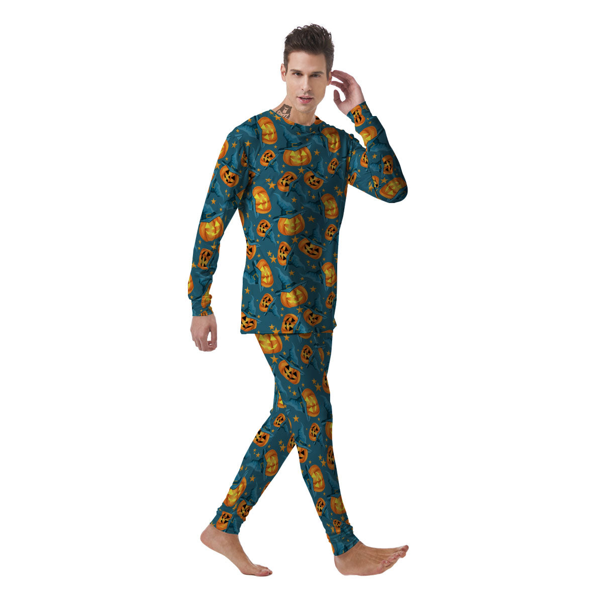 Witch Hat Pumpkin Print Pattern Men's Pajamas-grizzshop