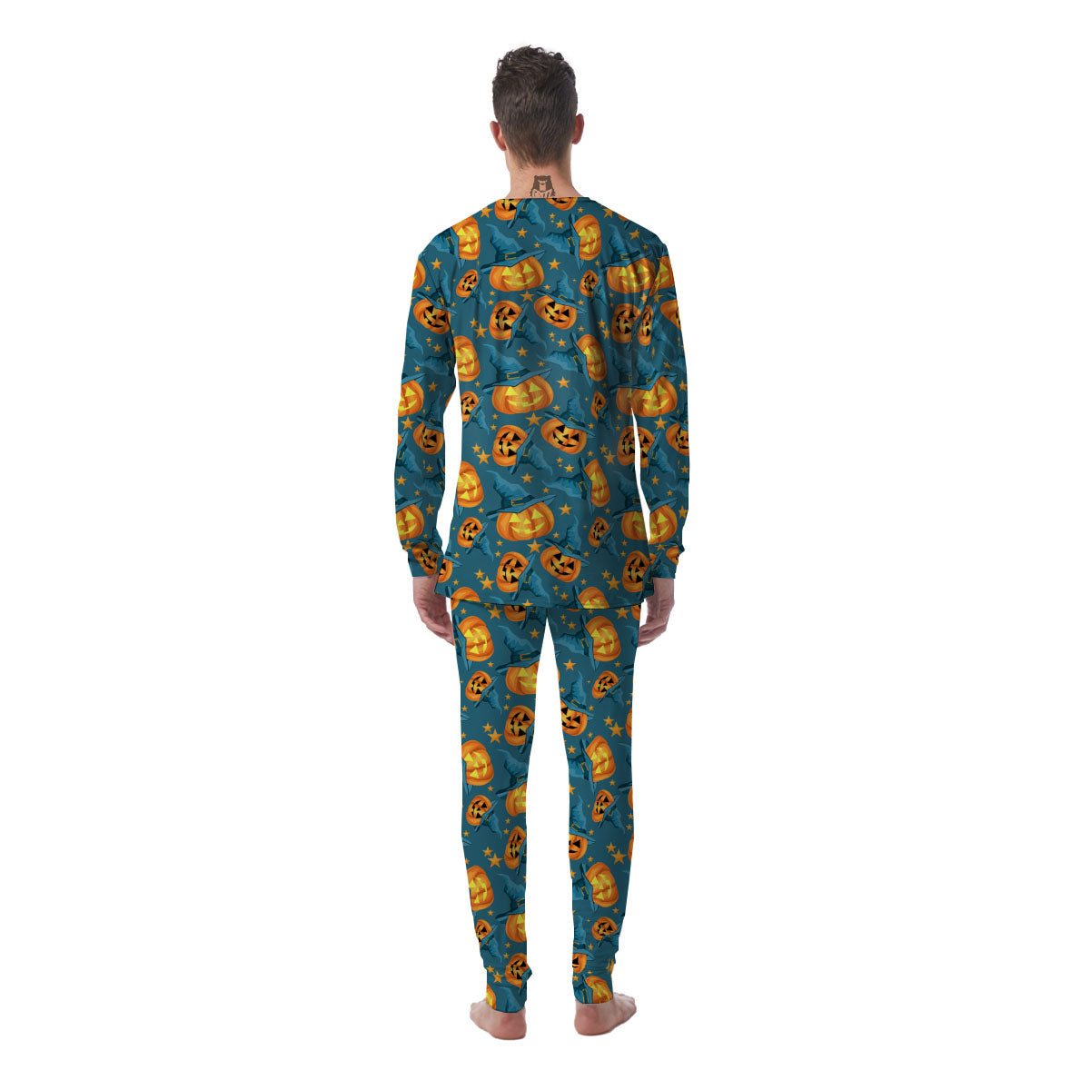 Witch Hat Pumpkin Print Pattern Men's Pajamas-grizzshop