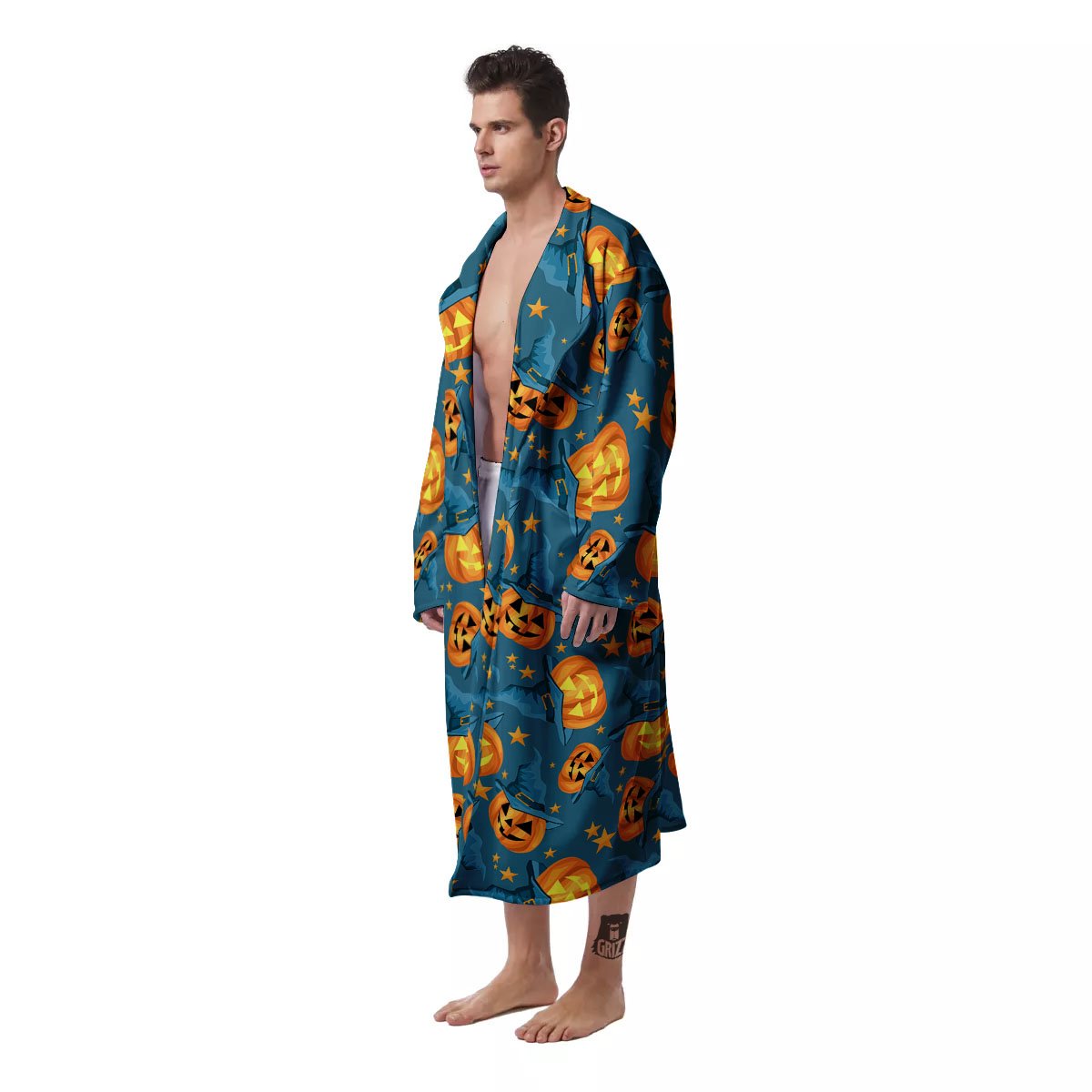 Witch Hat Pumpkin Print Pattern Men's Robe-grizzshop