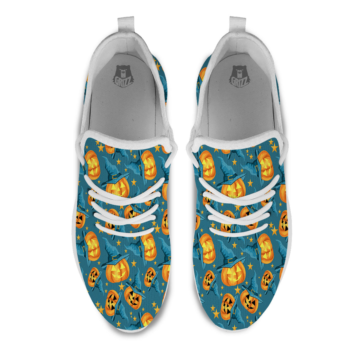 Witch Hat Pumpkin Print Pattern White Athletic Shoes-grizzshop