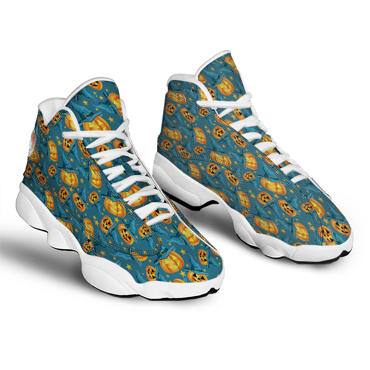Witch Hat Pumpkin Print Pattern White Basketball Shoes-grizzshop