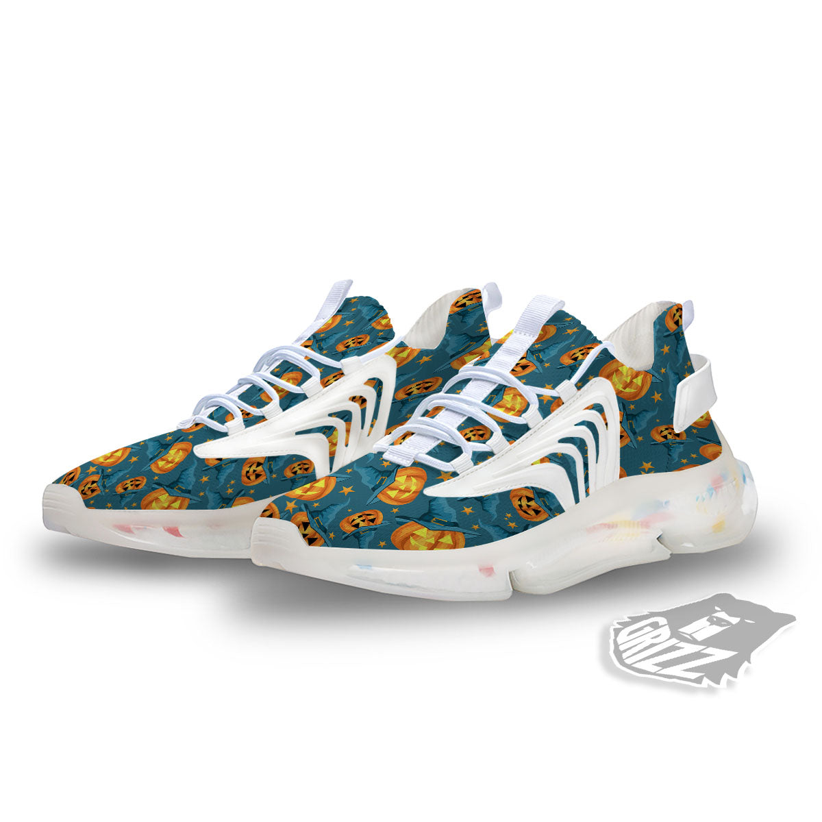 Witch Hat Pumpkin Print Pattern White Gym Shoes-grizzshop