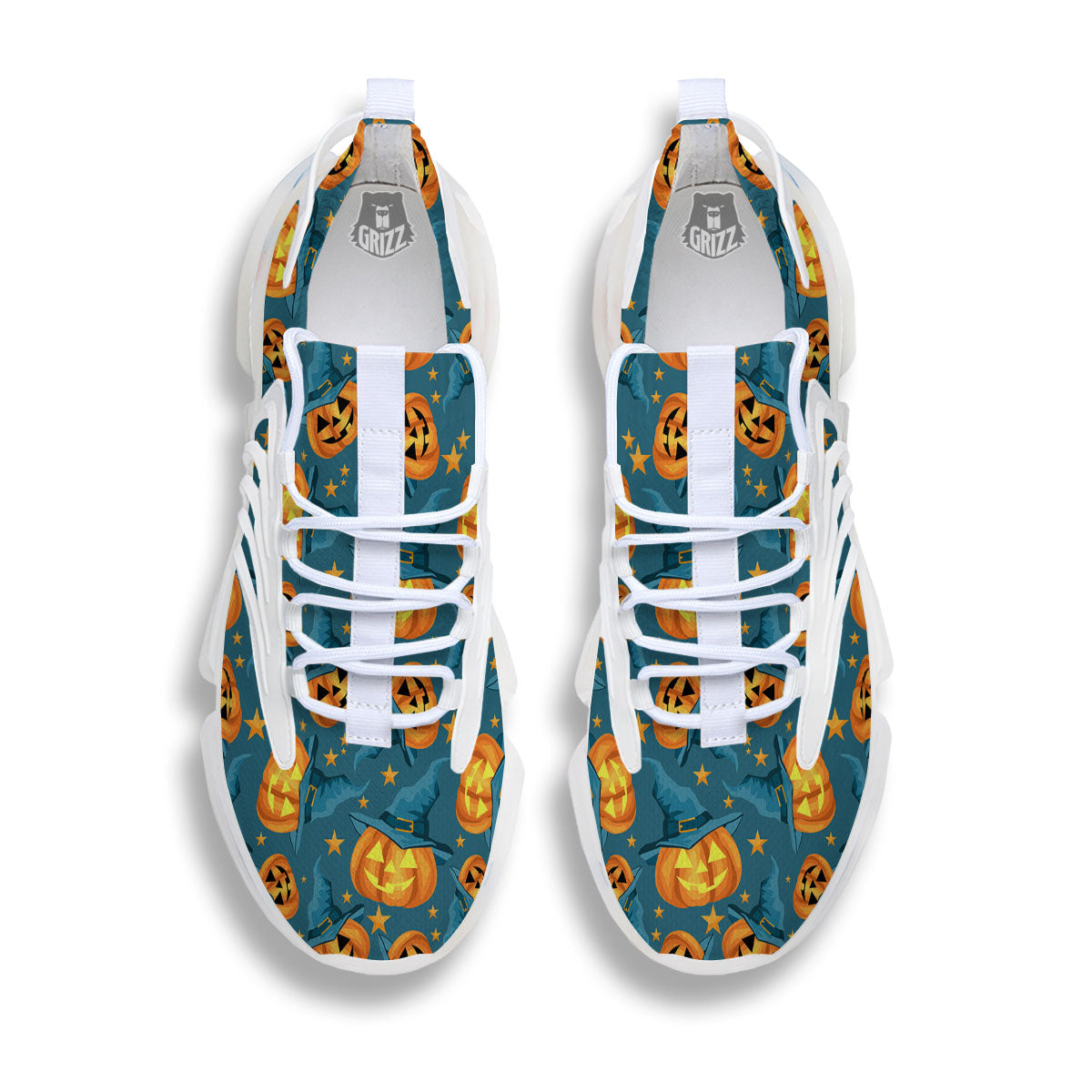 Witch Hat Pumpkin Print Pattern White Gym Shoes-grizzshop