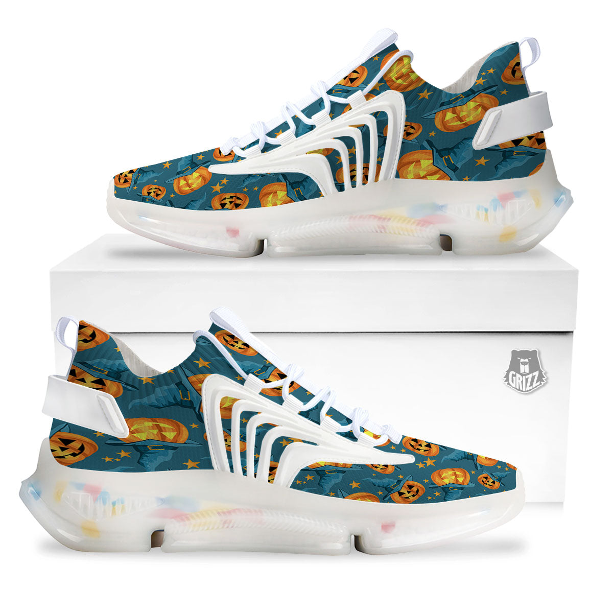 Witch Hat Pumpkin Print Pattern White Gym Shoes-grizzshop