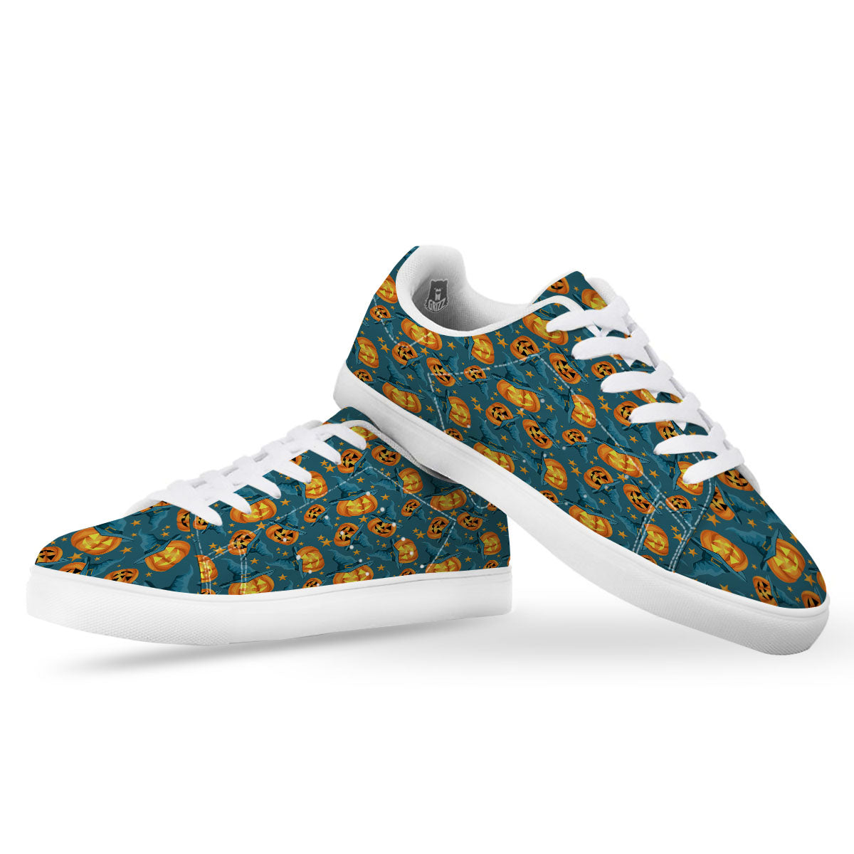 Witch Hat Pumpkin Print Pattern White Low Top Sneakers-grizzshop