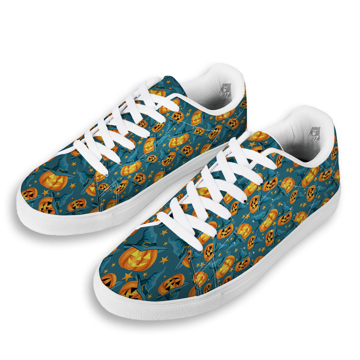 Witch Hat Pumpkin Print Pattern White Low Top Sneakers-grizzshop