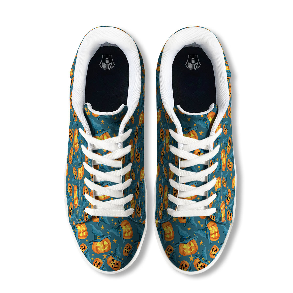 Witch Hat Pumpkin Print Pattern White Low Top Sneakers-grizzshop