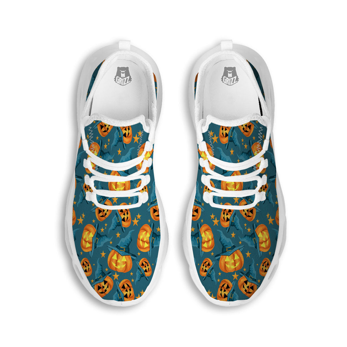 Witch Hat Pumpkin Print Pattern White Running Shoes-grizzshop