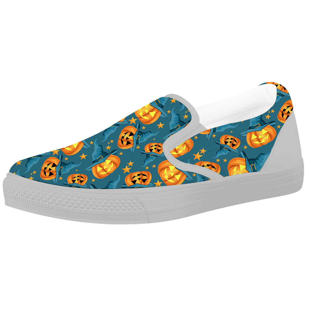 Witch Hat Pumpkin Print Pattern White Slip On Shoes-grizzshop