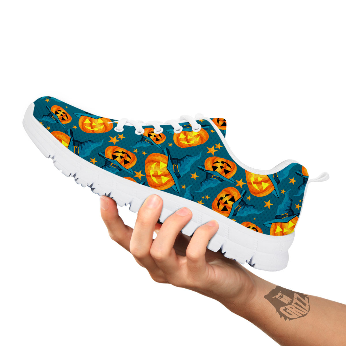 Witch Hat Pumpkin Print Pattern White Sneaker-grizzshop