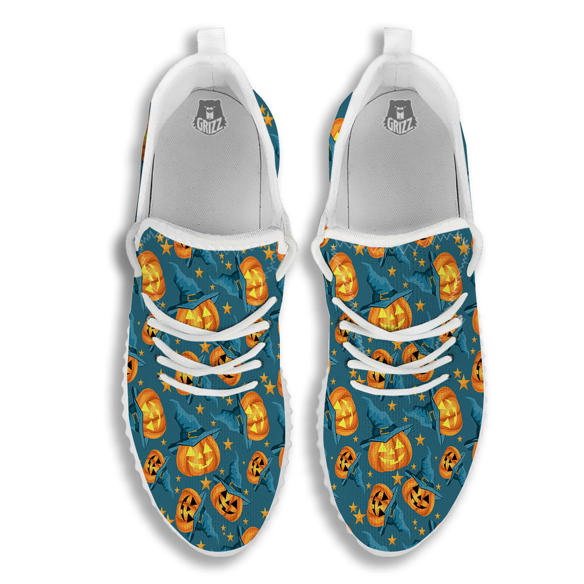 Witch Hat Pumpkin Print Pattern White Walking Shoes-grizzshop