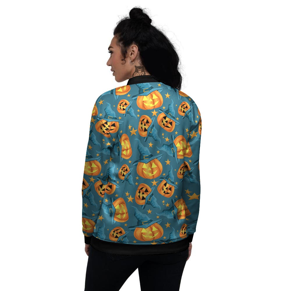 Witch Hat Pumpkin Print Pattern Women's Bomber Jacket-grizzshop