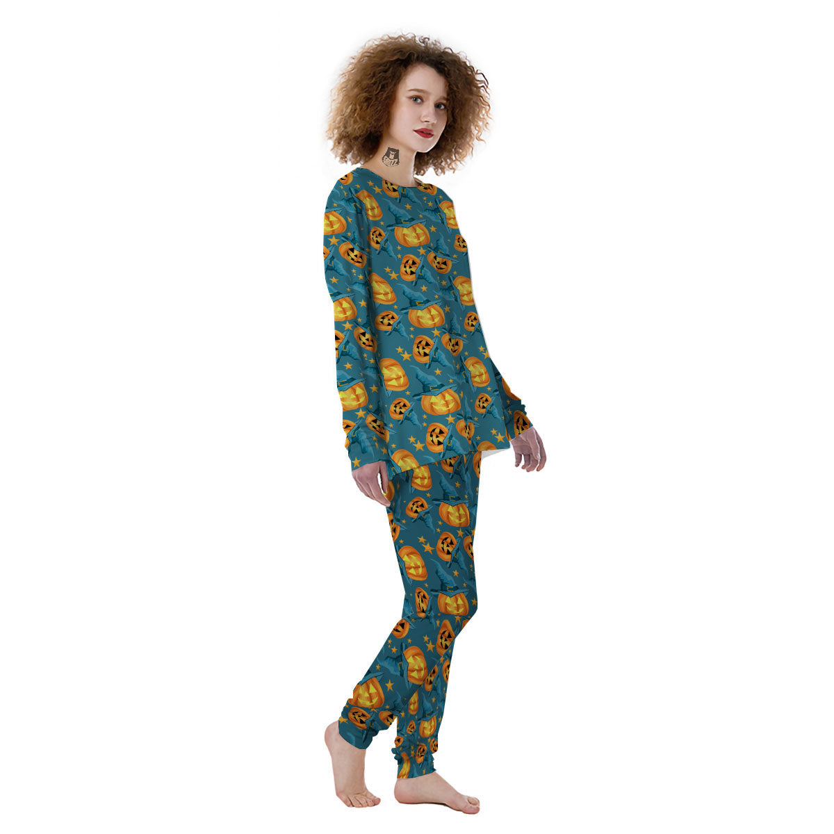 Witch Hat Pumpkin Print Pattern Women's Pajamas-grizzshop