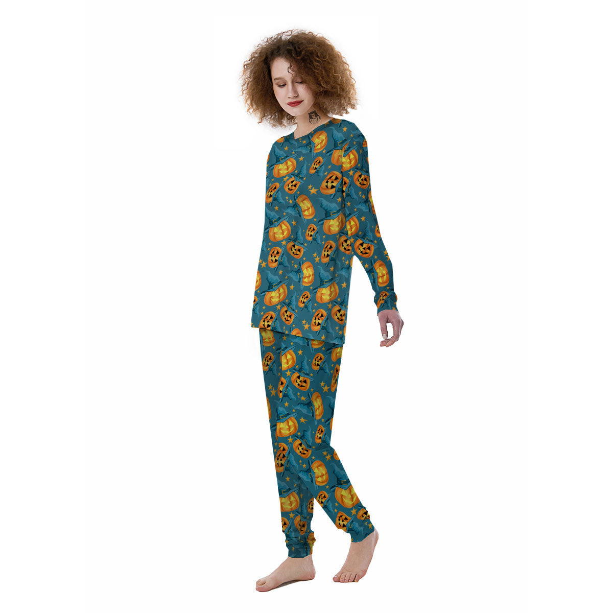 Witch Hat Pumpkin Print Pattern Women's Pajamas-grizzshop