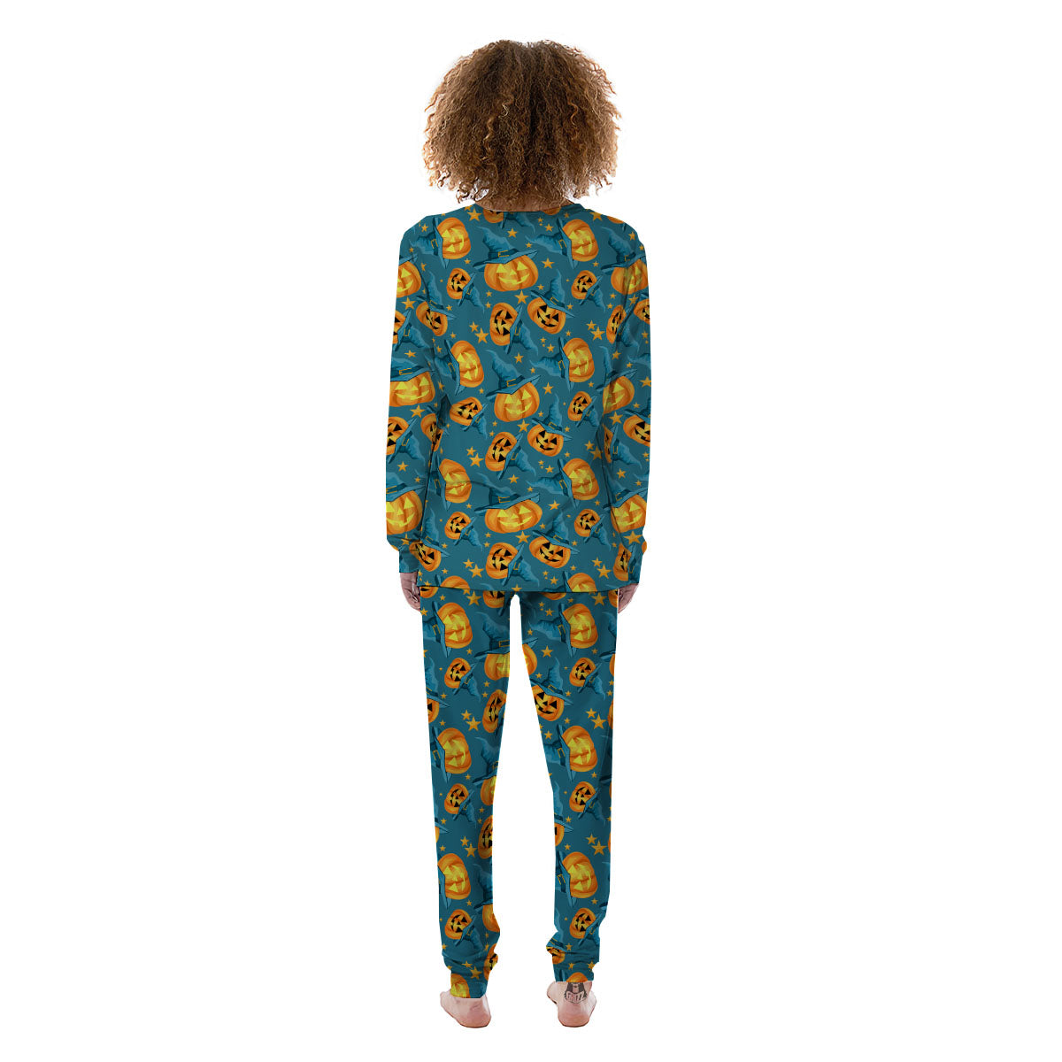 Witch Hat Pumpkin Print Pattern Women's Pajamas-grizzshop