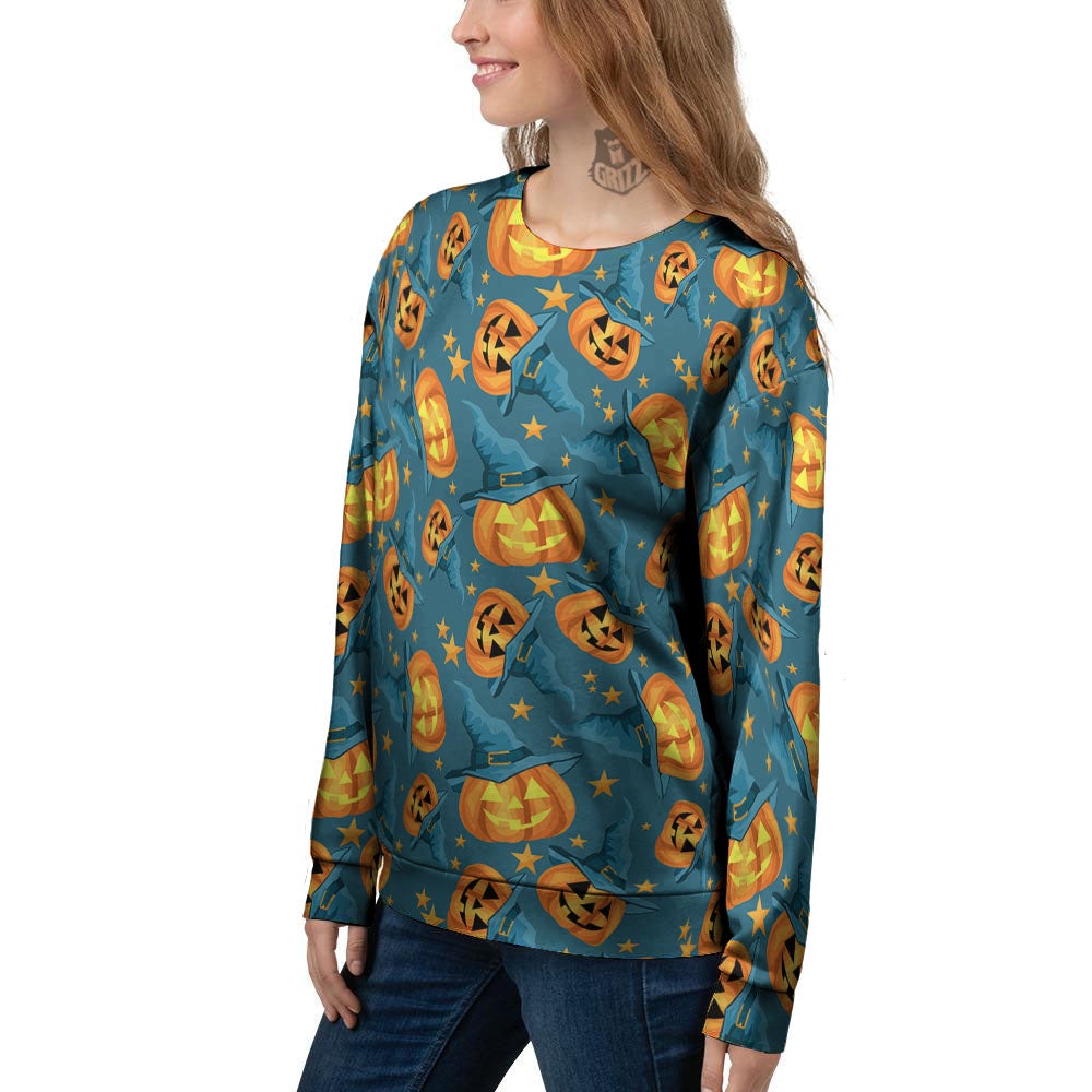Witch Hat Pumpkin Print Pattern Women's Sweatshirt-grizzshop