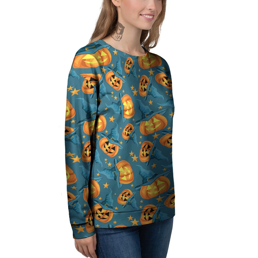 Witch Hat Pumpkin Print Pattern Women's Sweatshirt-grizzshop