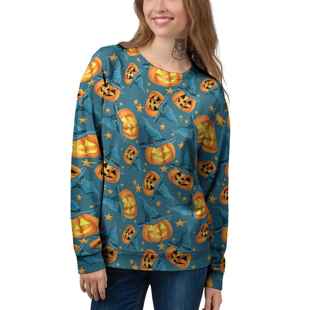 Witch Hat Pumpkin Print Pattern Women's Sweatshirt-grizzshop