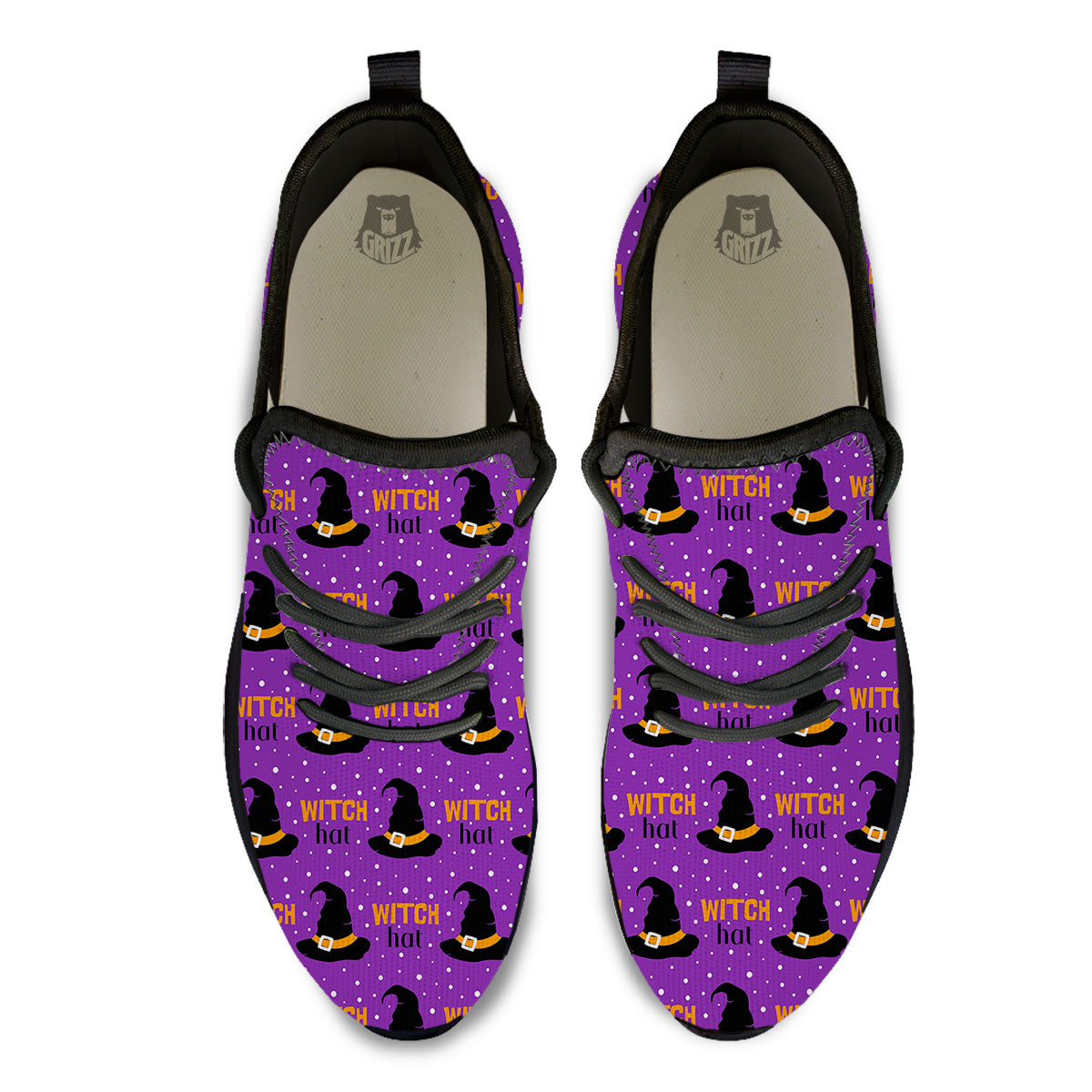 Witch Hat Purple Halloween Print Pattern Black Athletic Shoes-grizzshop