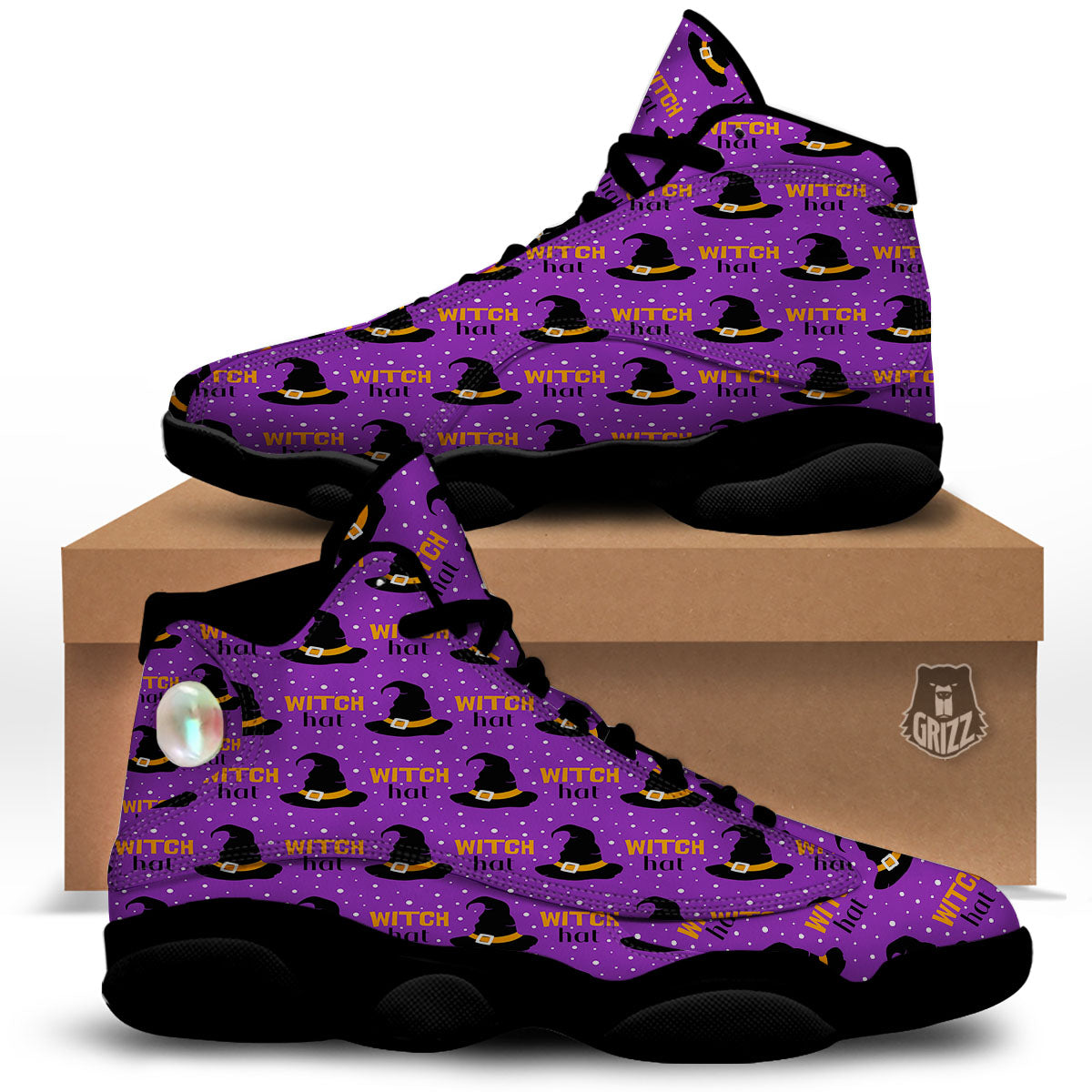 Witch Hat Purple Halloween Print Pattern Black Basketball Shoes-grizzshop