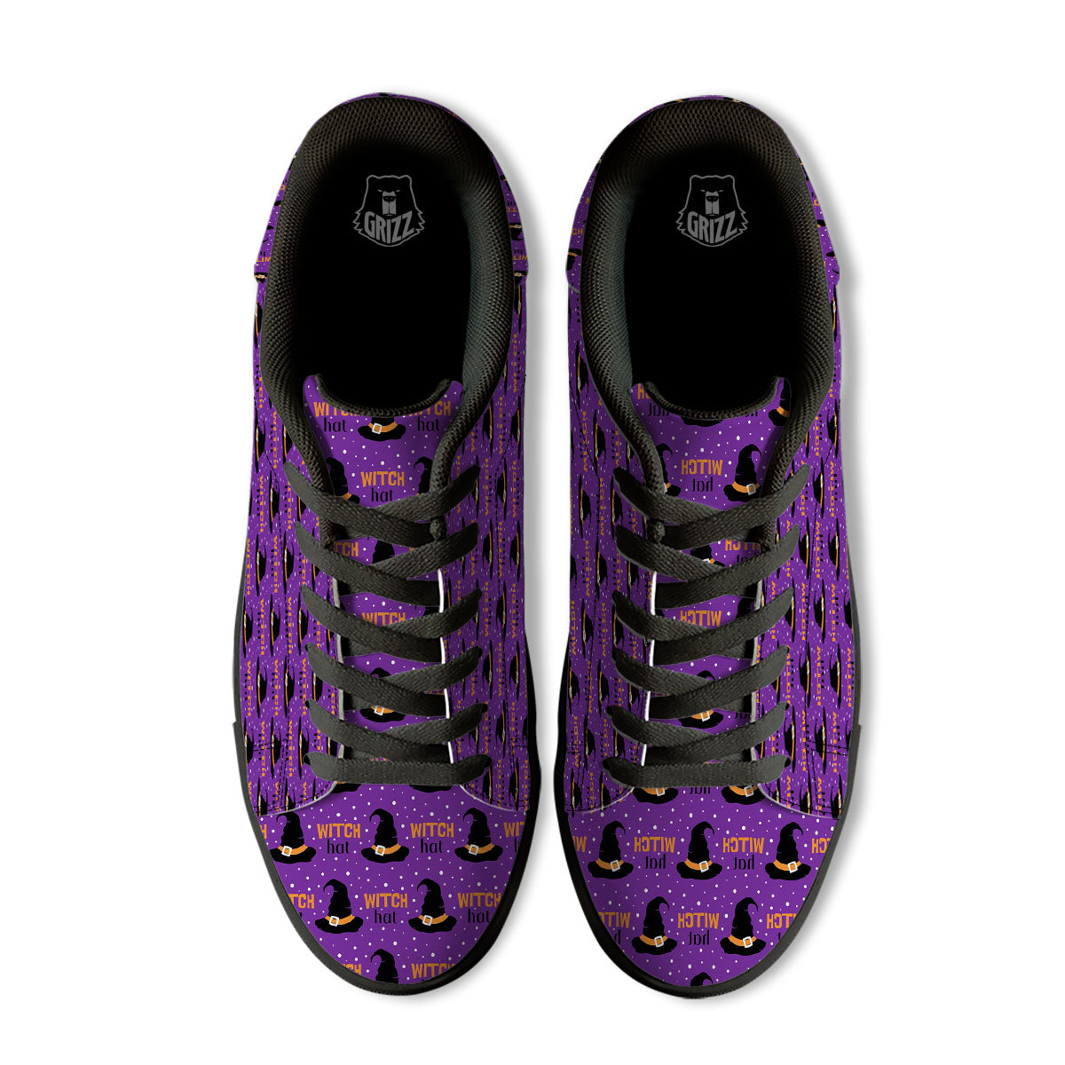 Witch Hat Purple Halloween Print Pattern Black Low Top Sneakers-grizzshop