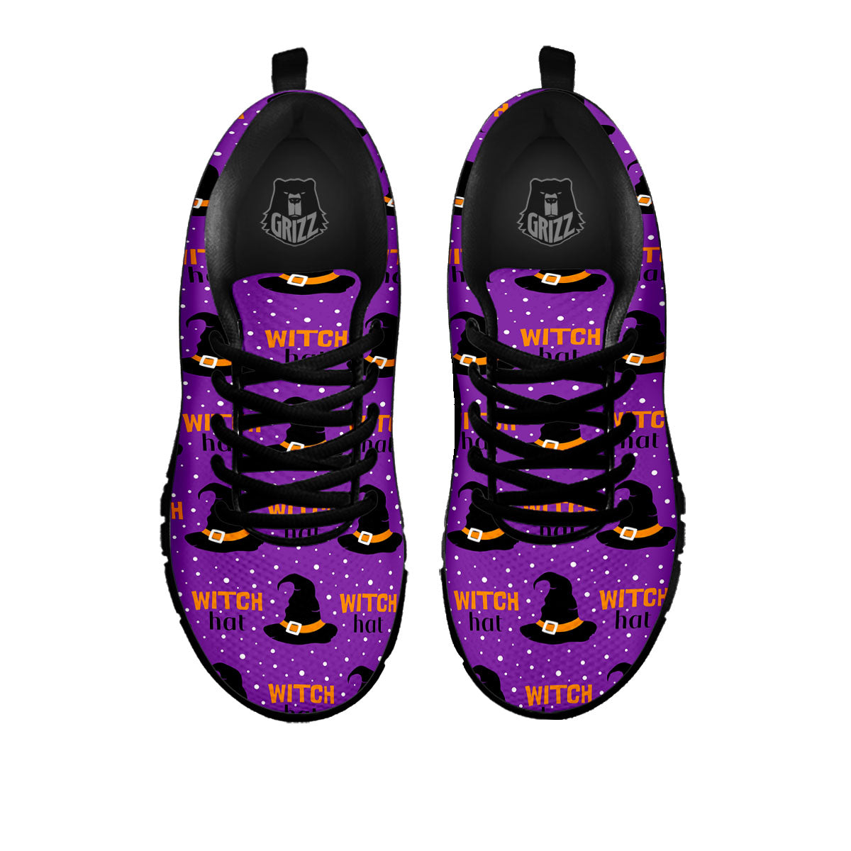 Witch Hat Purple Halloween Print Pattern Black Sneaker-grizzshop