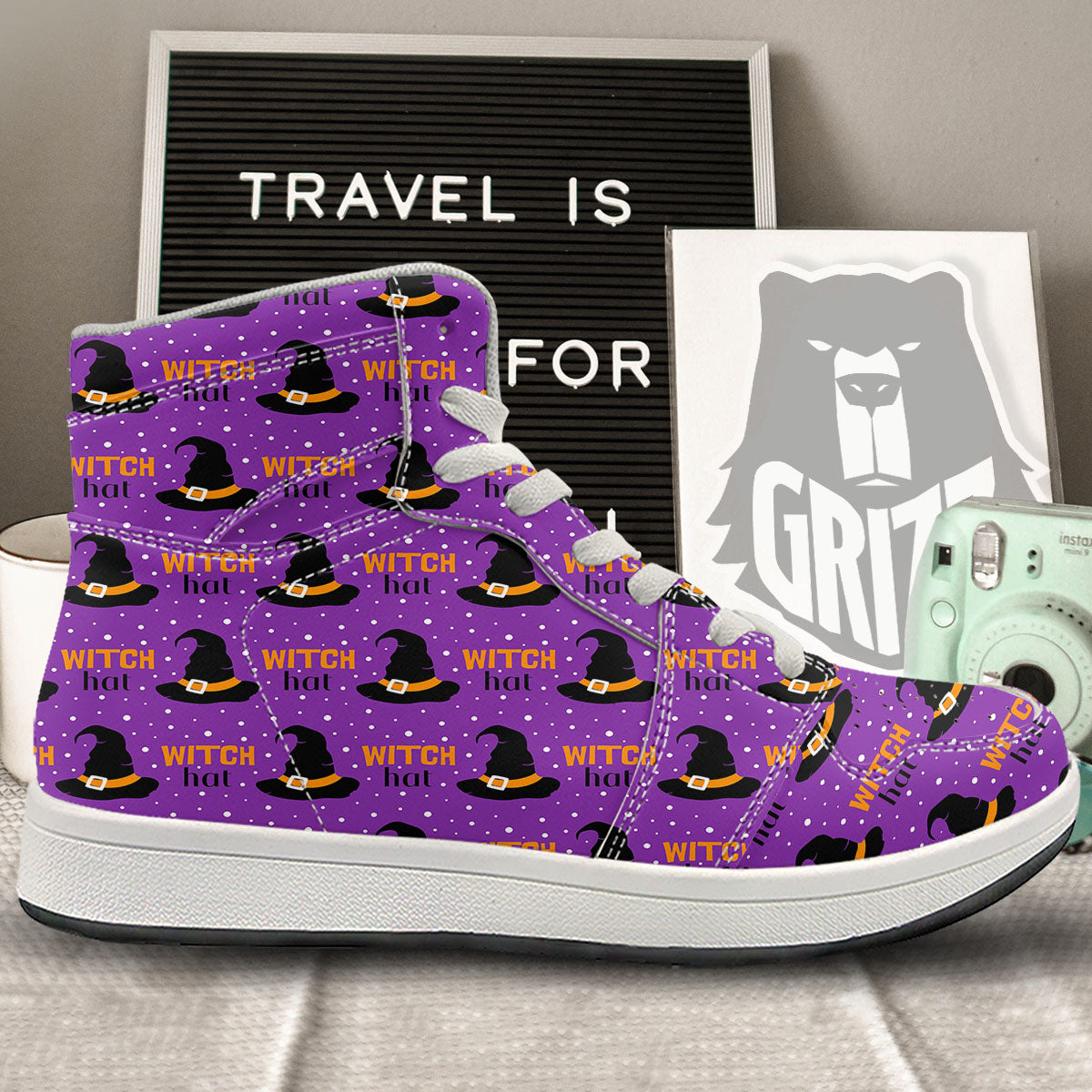 Witch Hat Purple Halloween Print Pattern High Top Sneakers-grizzshop