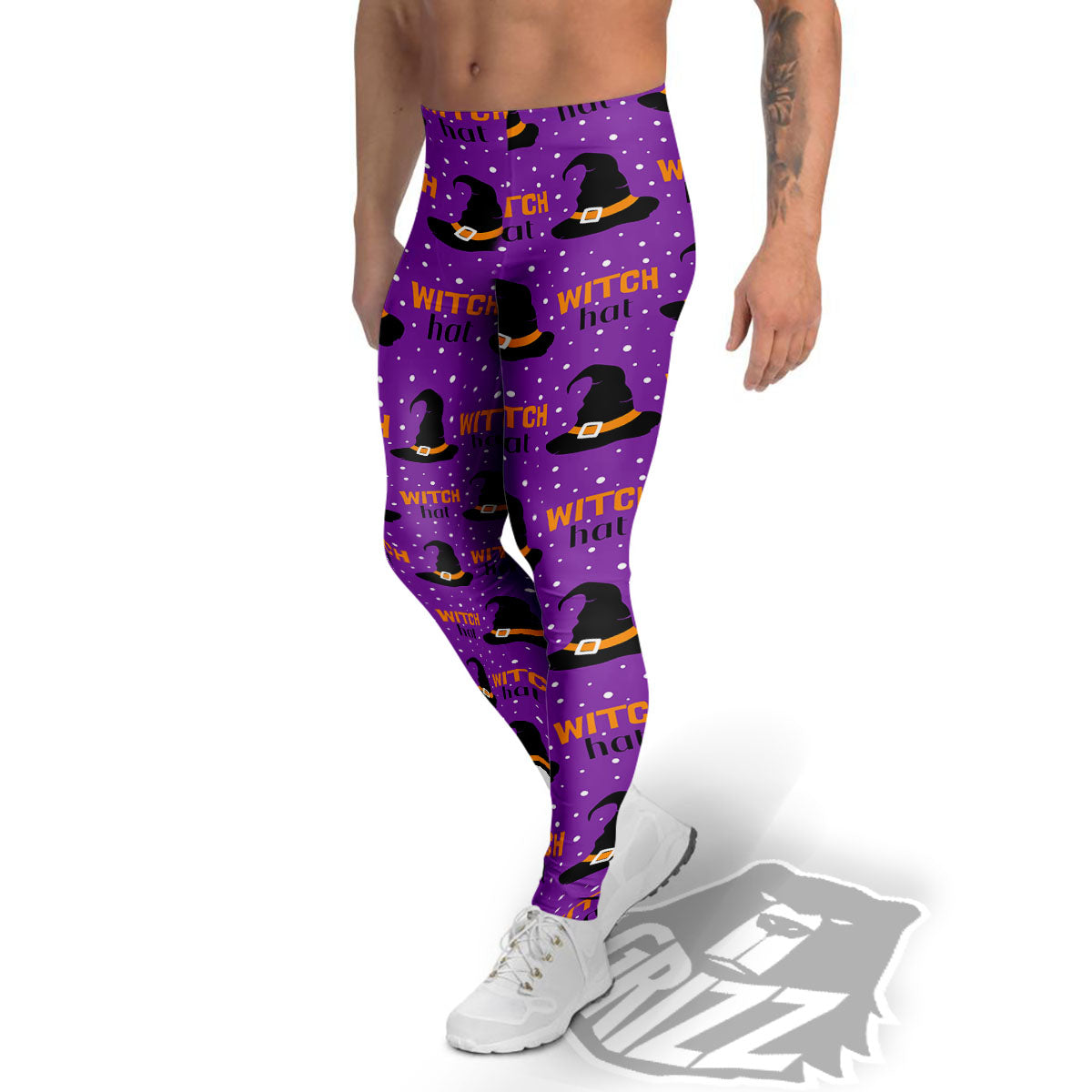 Witch Hat Purple Halloween Print Pattern Men's Leggings-grizzshop