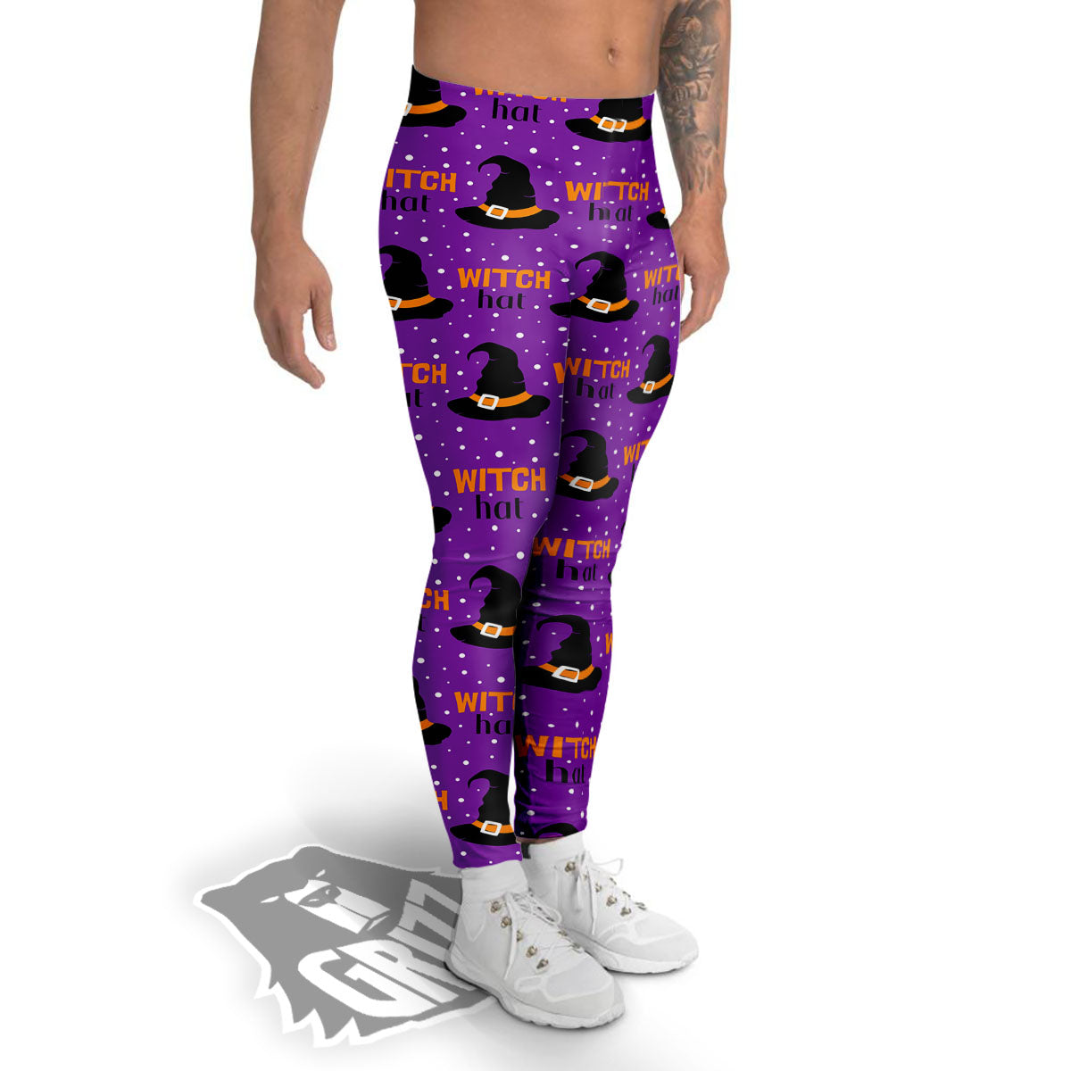 Witch Hat Purple Halloween Print Pattern Men's Leggings-grizzshop