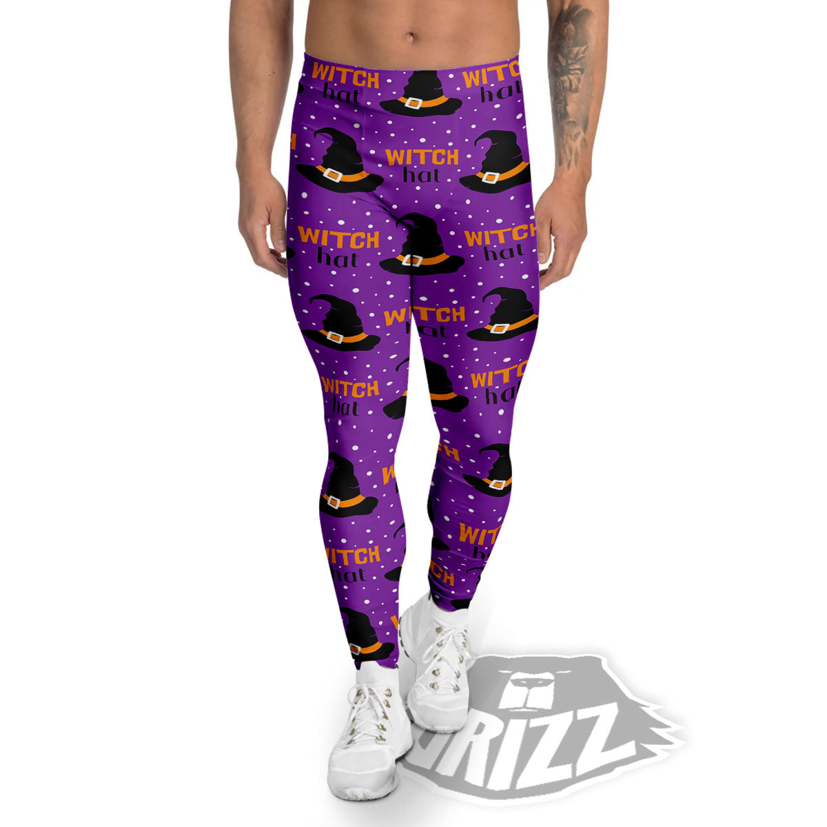 Witch Hat Purple Halloween Print Pattern Men's Leggings-grizzshop