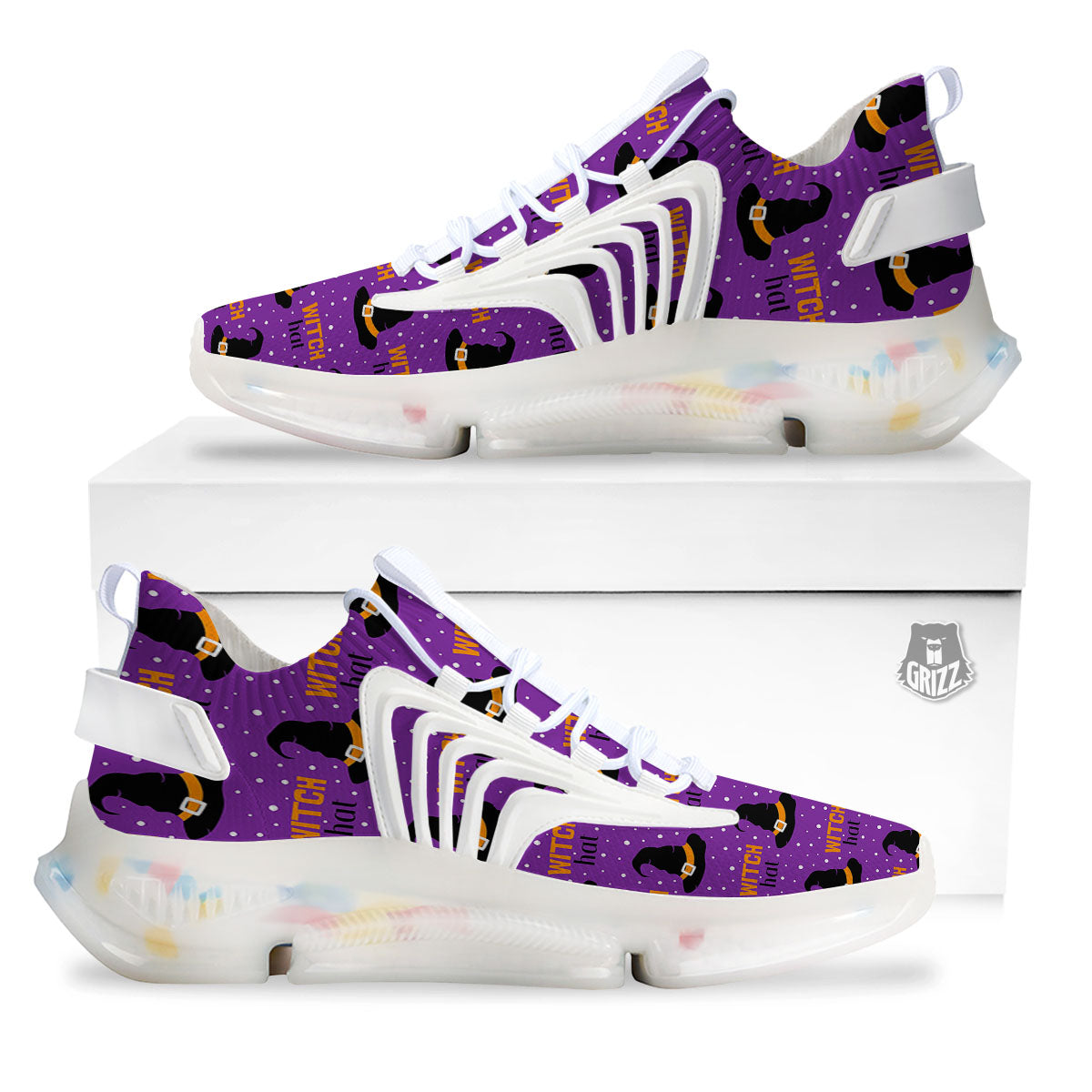 Witch Hat Purple Halloween Print Pattern White Gym Shoes-grizzshop