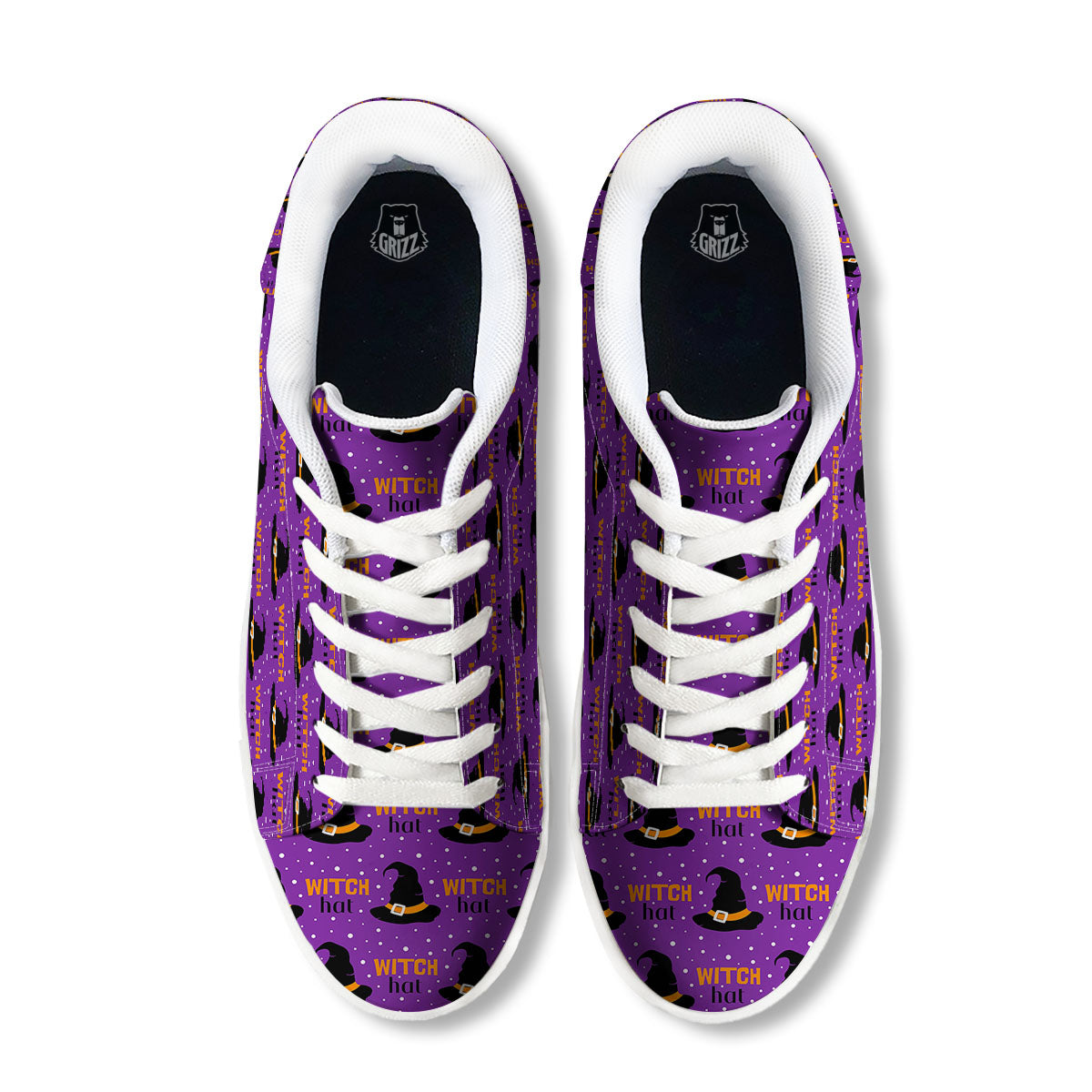 Witch Hat Purple Halloween Print Pattern White Low Top Sneakers-grizzshop