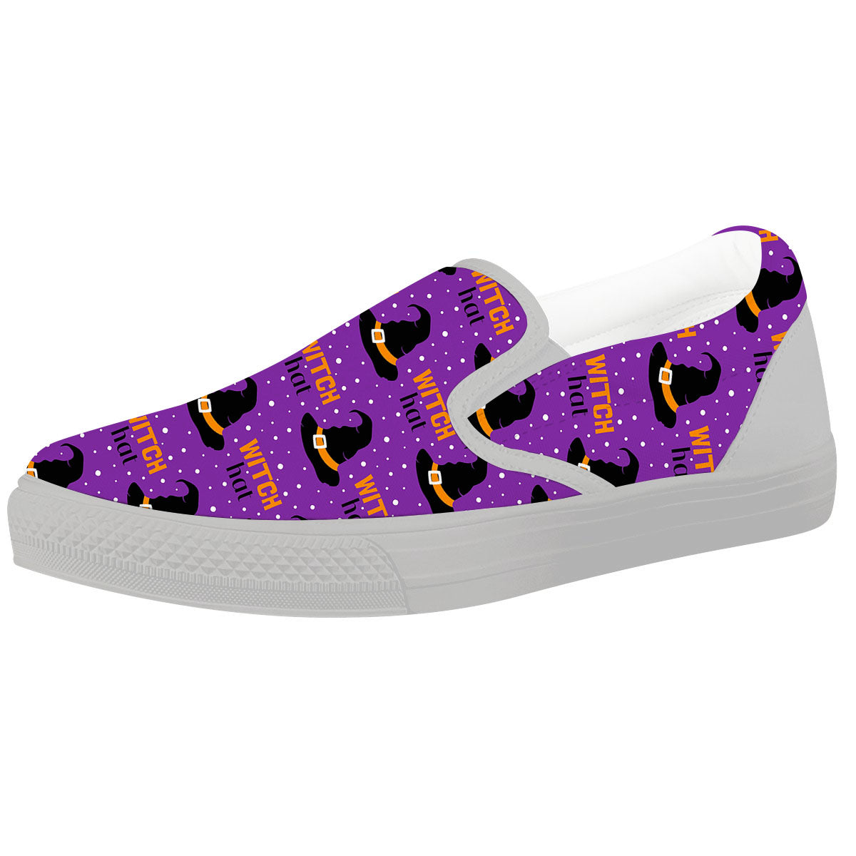Witch Hat Purple Halloween Print Pattern White Slip On Shoes-grizzshop
