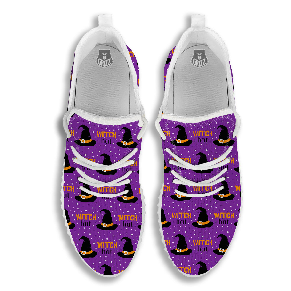 Witch Hat Purple Halloween Print Pattern White Walking Shoes-grizzshop