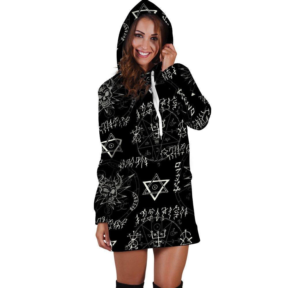 Witch Sign Print Hoodie Dress-grizzshop