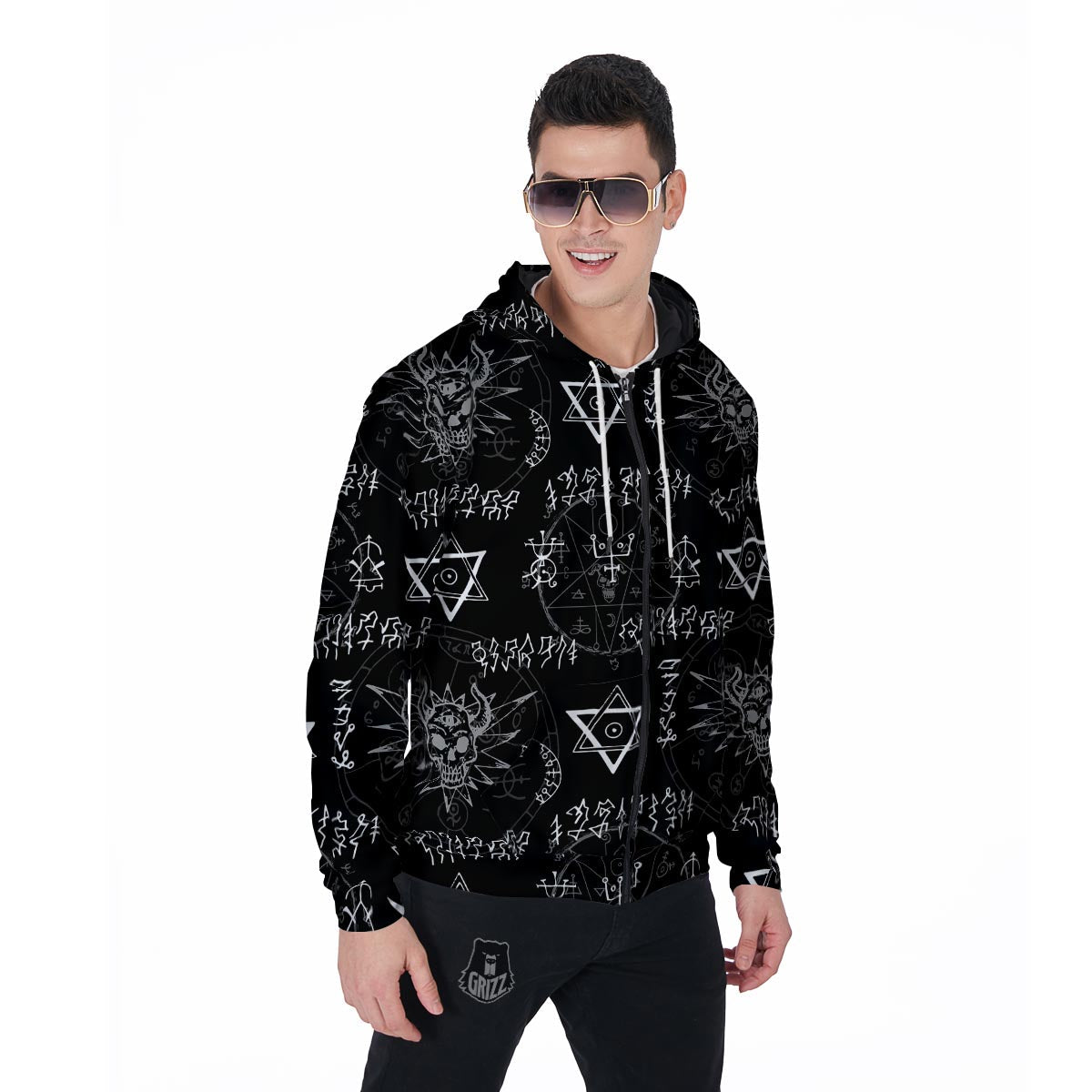 Witch Sign Print Men's Zip Up Hoodie-grizzshop