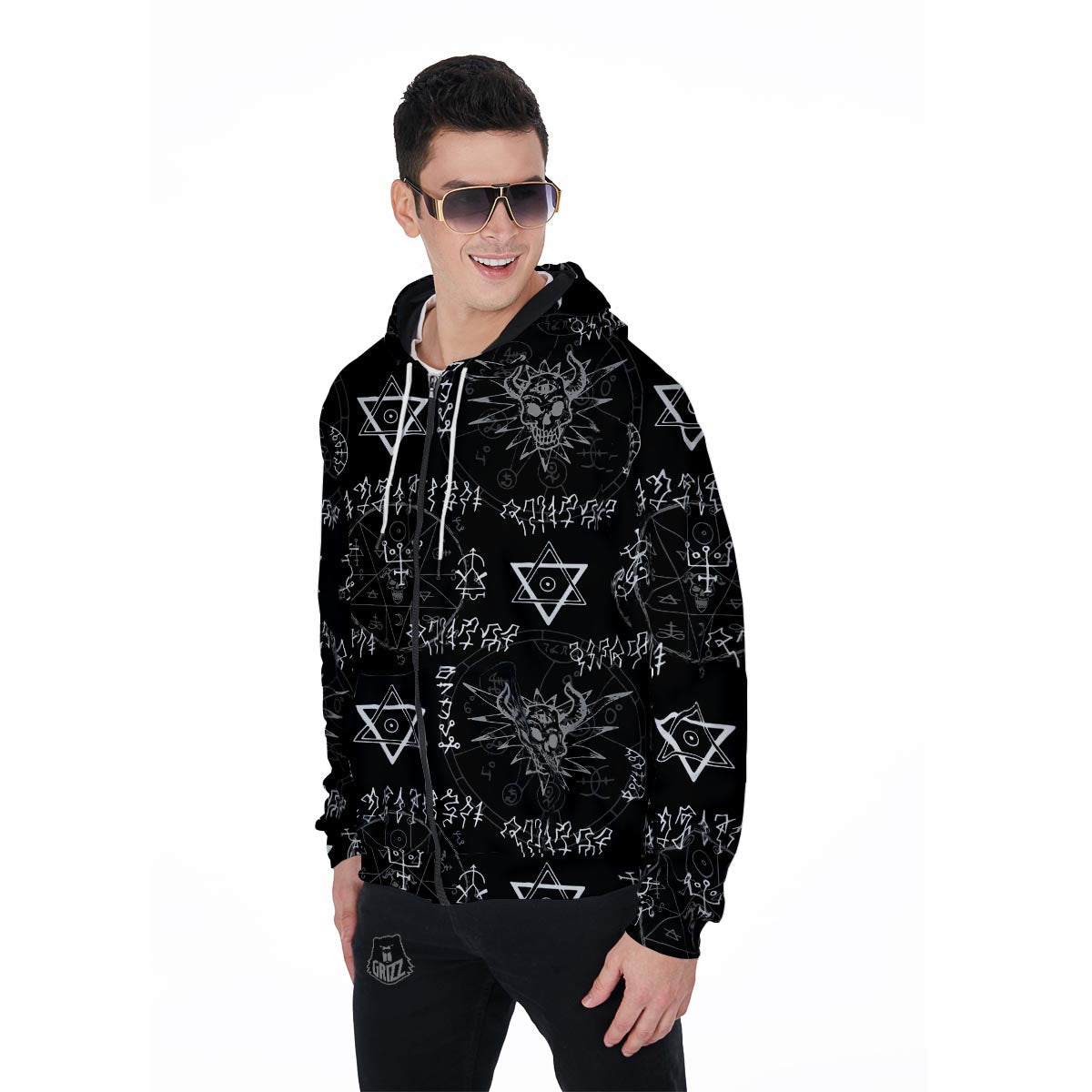 Witch Sign Print Men's Zip Up Hoodie-grizzshop