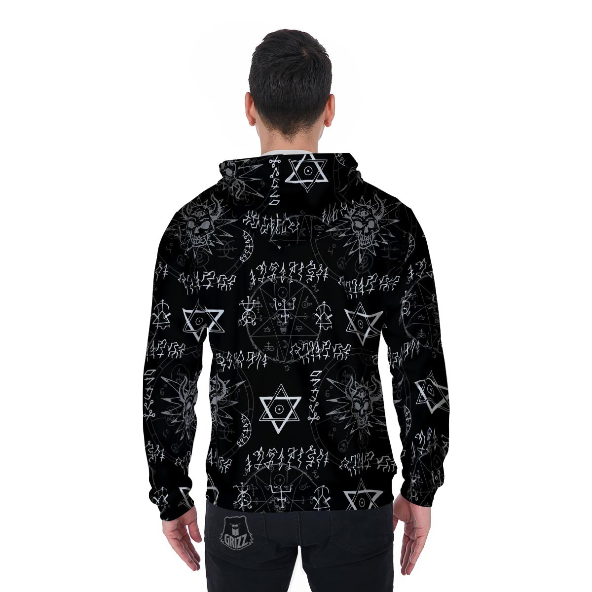 Witch Sign Print Men's Zip Up Hoodie-grizzshop