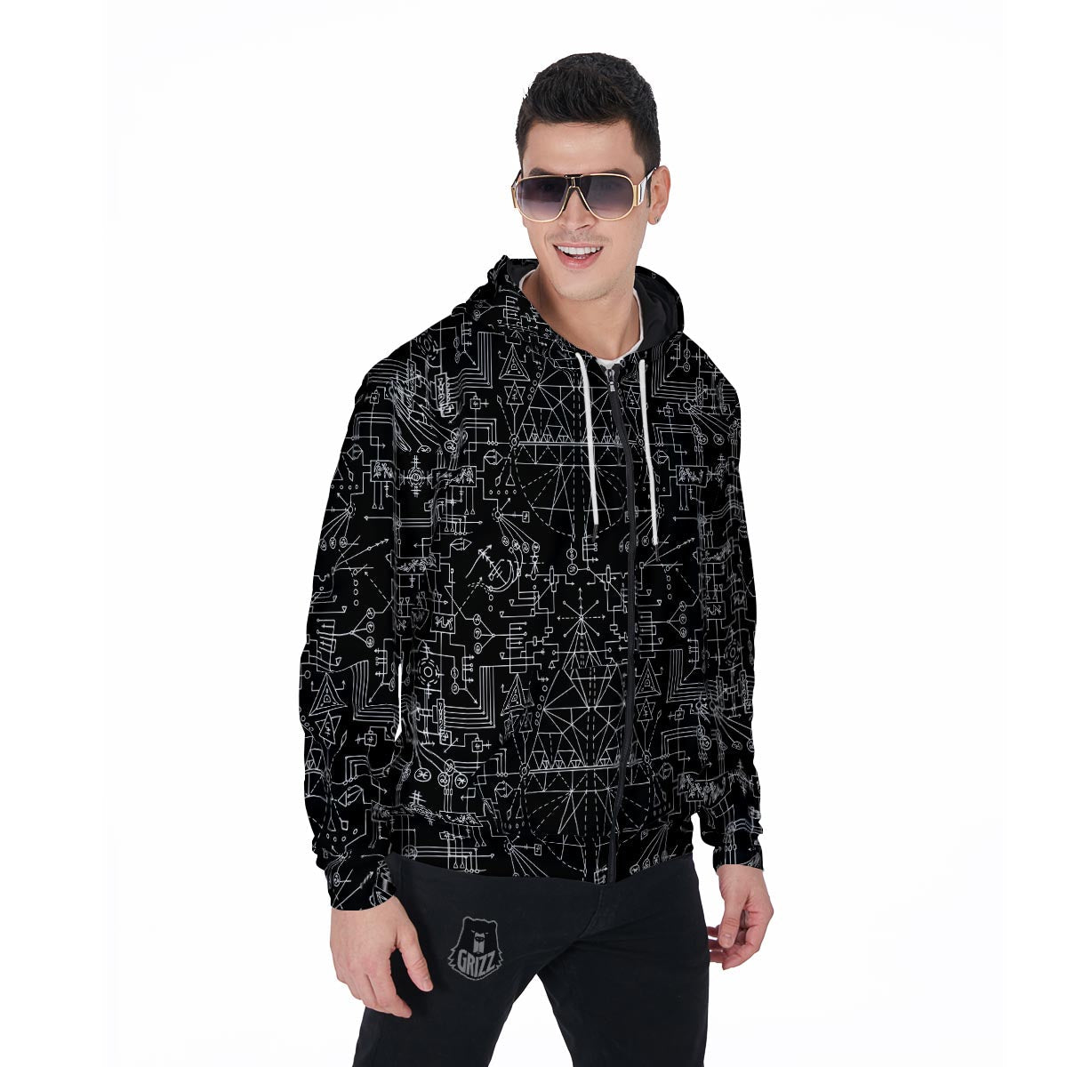 Witch Symbol Gothic Men's Zip Up Hoodie-grizzshop